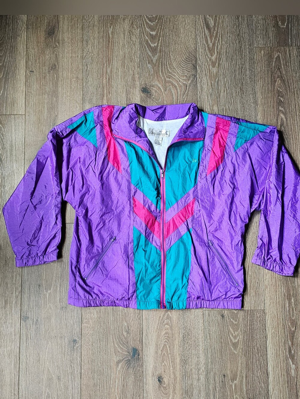 90's Vintage Gloria Vanderbilt Activewear Colorblock Purple Windbreaker Jacket